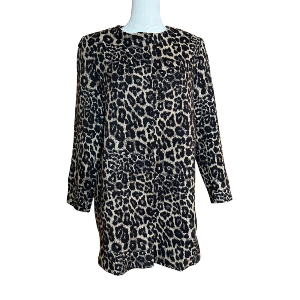 Zara Woman Leopard Print Zipper Front Blazer Jacket Lightweight Size Large - Picture 3 of 9